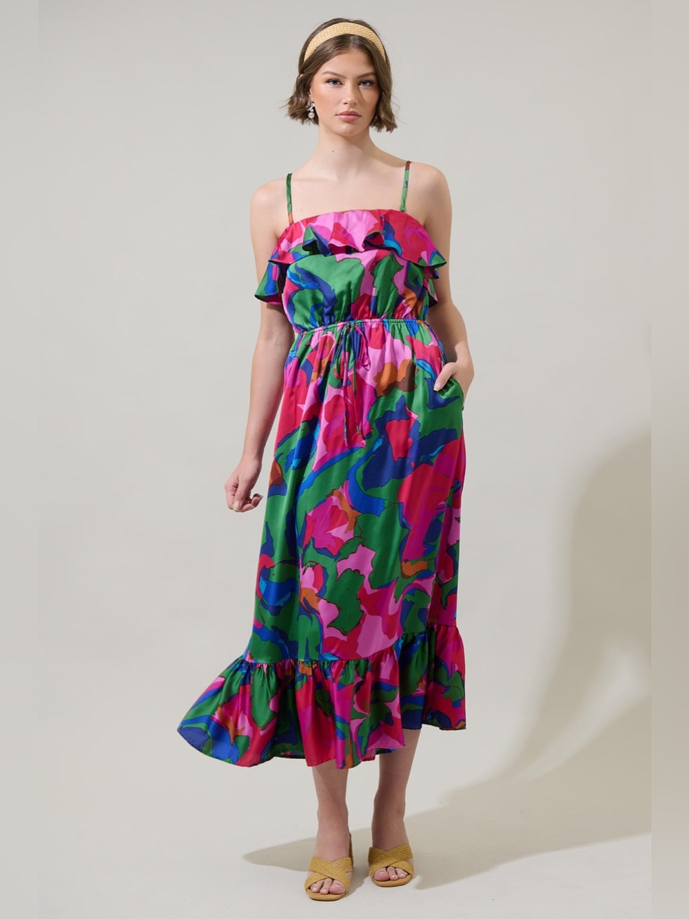NWT Sugarlips Evolet Floral Paige Ruffled Midi Dress - Picture 2 of 4